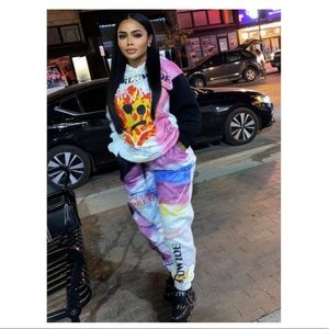 Tie-dye Letter Print Two Piece Pants Set